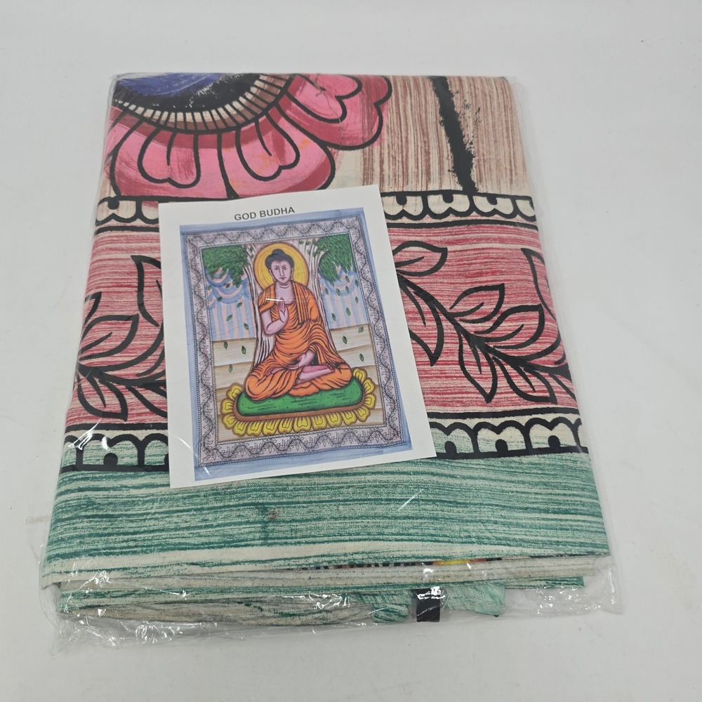 Buddha God Spiritual Wall Hanging Tapestry Floral Border Meditating 55"x85" New